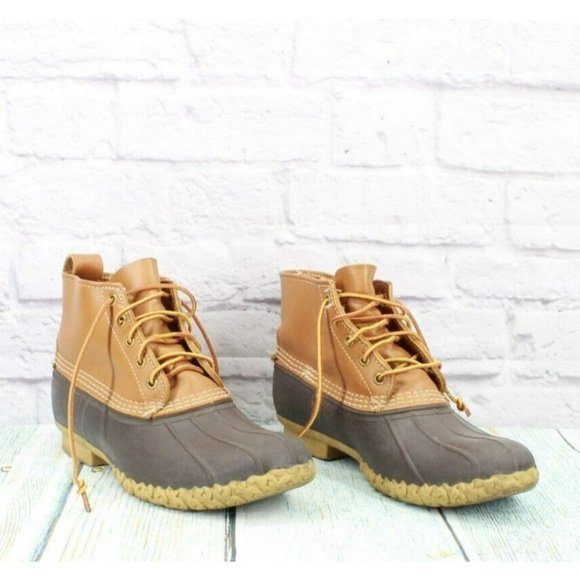 LL Bean Brown Leather Lace Up Round Toe Ankle Duck Boots Size 10 N (B) - Picture 3 of 9